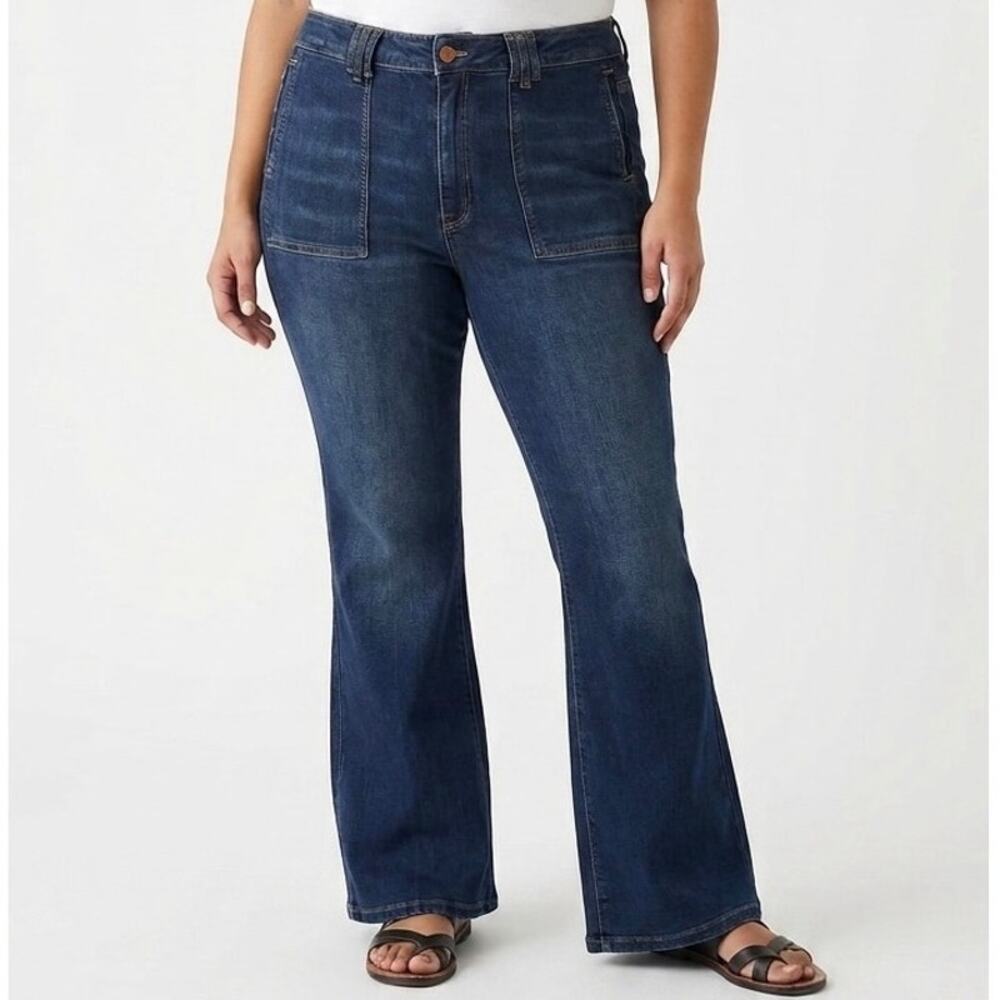 Pilcro Anthropologie The Icon Flare Jeans Dark Wash Patch Pocket Plus Size 16W